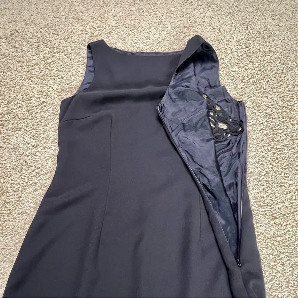 DAVID WARREN Vintage Black Sleeveless Sheath Dress Eyelet Cut Out Knee Length 8